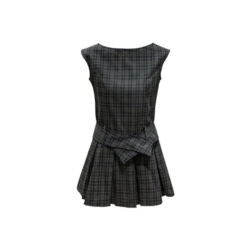 Коричневая клетка Женские платья без рукавов