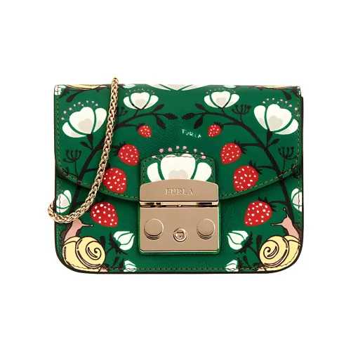 Furla Metropolis Collection Коровья кожа Маленькая квадратная сумка Сумка через плечо Женская Зеленая