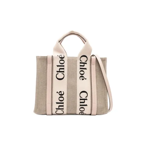 Chloe Woody Текстильный ремень Тоут Сумка Сумка для покупок Сумка на плечо Сумка Обычная Женская Цементный Пудра