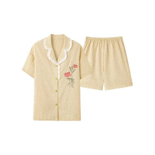 QIAOJIAREN Абрикос Женские Пижамные Комплекты