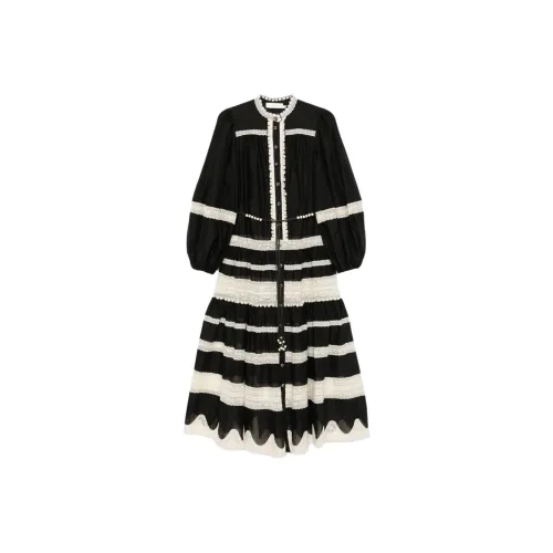 Zimmermann SS25 Длинное Платье с Длинными Рукавами Женское Черное
