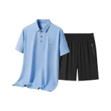 Комплект одежды (Светло-синяя рубашка с коротким рукавом + черные шорты)