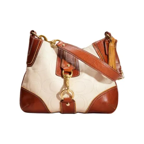 COACH Hamptons Кожа Сумка-хобо Сумка Сумка через плечо Женская Бежевая и Коричневая