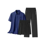 Комплект одежды (Темно-синяя рубашка с коротким рукавом + черные шорты + черные штаны)