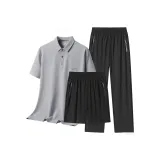 Комплект одежды (Светло-серая рубашка с коротким рукавом + черные шорты + черные штаны)