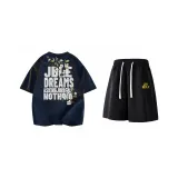 Комплект одежды (Темно-синяя футболка + Черные повседневные шорты)