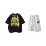 Комплект одежды (Черная (Желтая) футболка + Светло-серые (Черные) повседневные шорты)