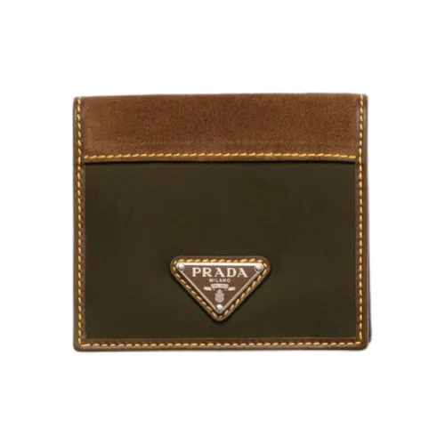 PRADA Переработанный нейлон с кожаными вставками кошелек мужской мускус зеленый с какао
