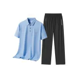 Комплект одежды (Светло-синяя рубашка с коротким рукавом + черные штаны)