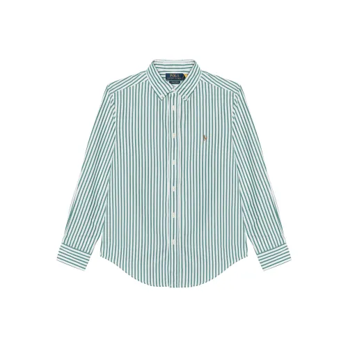 Polo Ralph Lauren FW24 Полосы Рубашка Осень Лето Весна Детский Зеленый Белый