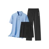 Комплект одежды (Светло-синяя рубашка с коротким рукавом + черные шорты + черные штаны)