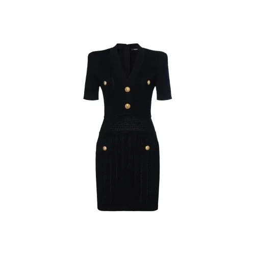 BALMAIN Черное Женское Короткое Платье с Рукавами