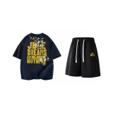 Комплект одежды (Темно-синий (Желтый) футболка + Черные (Желтые) повседневные шорты)