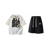 Комплект одежды (Белая футболка с серым фотинией + Черные повседневные шорты)