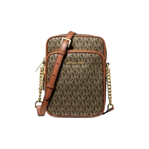 MICHAEL KORS Jet Set Travel Покрытый холст с полиэстером Сумка через плечо Средняя Женская Коричневый и Золотой