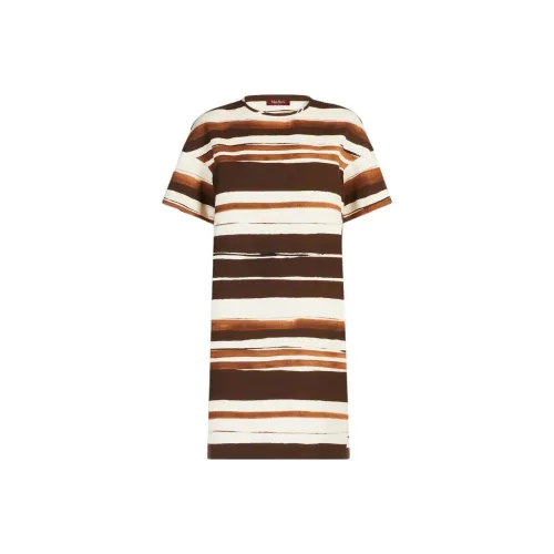 MaxMara Studio Короткое платье с короткими рукавами женское кофейного цвета