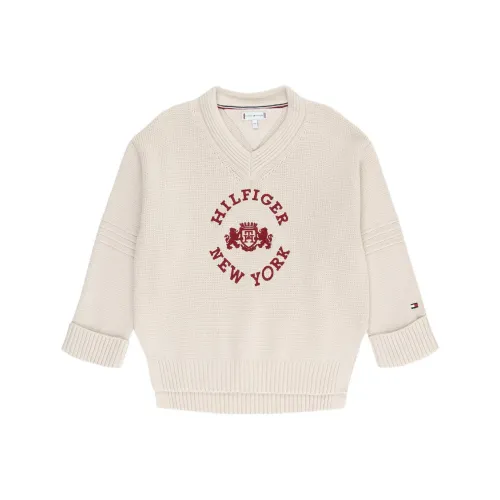 Tommy Hilfiger Буква V Воротник Длинный Рукав Бежевый Дети Возраст 3-7 Лет