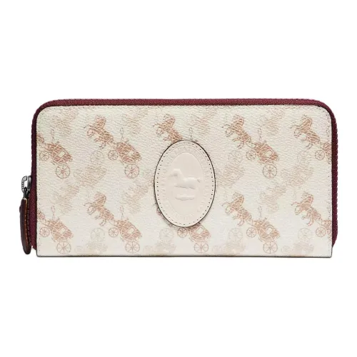 COACH Accordion Zip Покрытый холст с телячьей кожей Кошелек Женский Белый