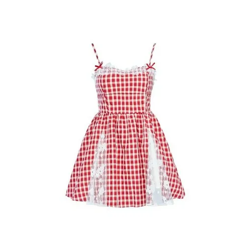 DOSOHEB Клубничный красный Клетчатый Женские Слиплатья