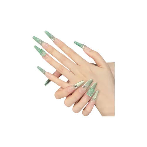 XIAMEIYU Персидский Девичий OBLIQUE Стразы Кошачий глаз Квадратный Ромб False Nail Трапециевый Длинный Мятно-зеленый
