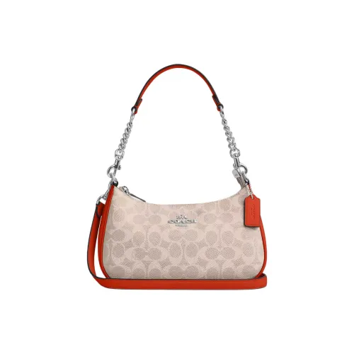 COACH Teri Покрытие Холст Сумка через плечо Сумка на плечо Женская Песочный и Темно-оранжевый