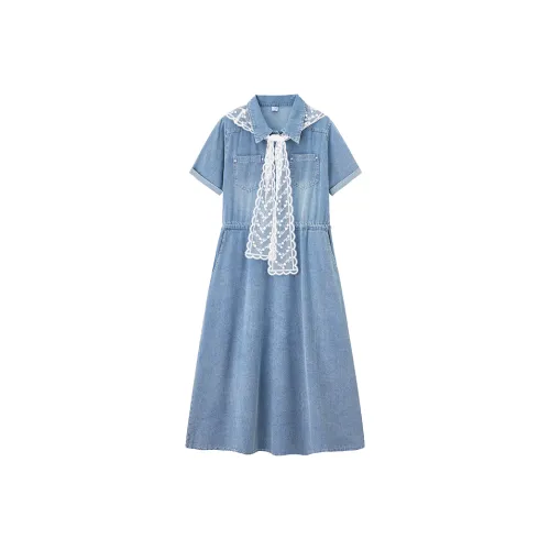 MJ Светло-синий Женские Короткие Платья с Короткими Рукавами