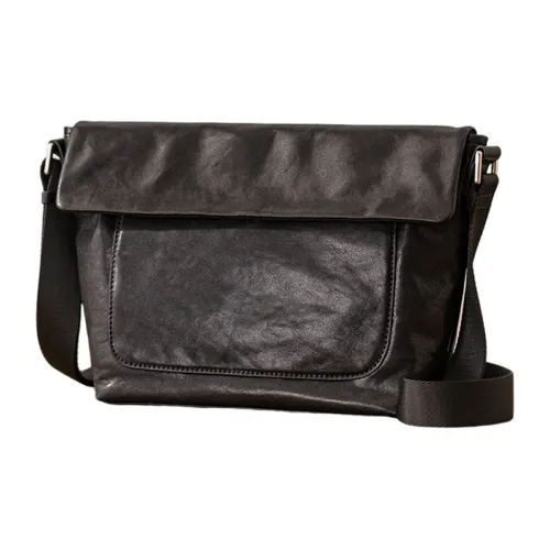 Back Step Сумка через плечо из крупнозернистой текстуры кожа коровы средний размер мужская черная