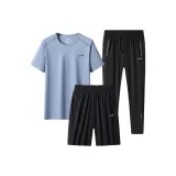 Комплект одежды (Туманно-синяя рубашка с коротким рукавом + черные шорты + черные штаны)