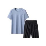 Комплект одежды (Туманно-синяя рубашка с коротким рукавом + черные шорты)