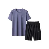 Комплект одежды (Серая синяя рубашка с коротким рукавом + черные шорты)