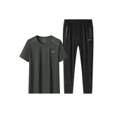 Комплект одежды (Армейская зеленая рубашка с коротким рукавом + черные штаны)