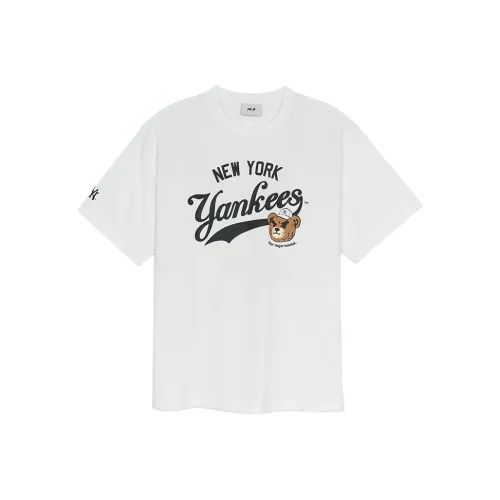 MLB Base Logo New York Yankees Scowling Bear Collection SS25 T-Shirt Унисекс Стандартный Белый