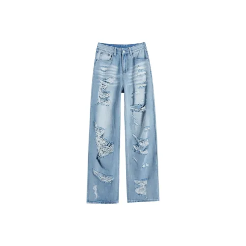 Garbege Светло-синие Брюки Женские Джинсы