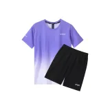 Фиолетовый топ + черные шорты