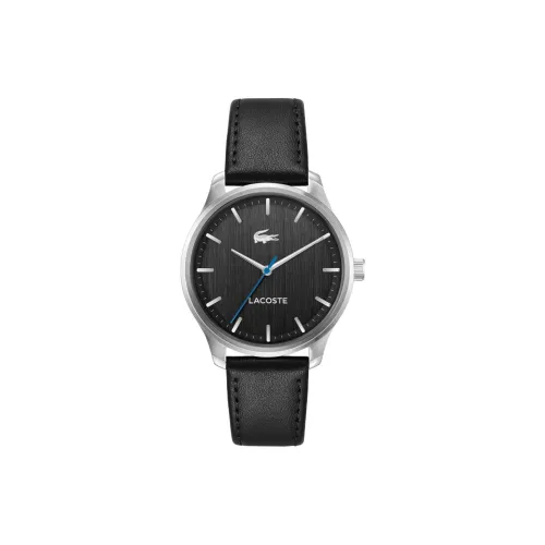 LACOSTE Мужские часы Кварцевый механизм Коровья кожа Ремешок 42 мм Черный циферблат