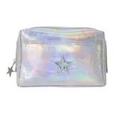 Кожаная сумка для макияжа "Крокодил" серебряного цвета