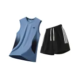 Синие топы без рукавов + черные штаны