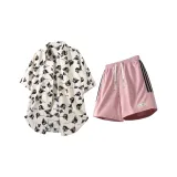 Абрикосовая рубашка + розовые шорты