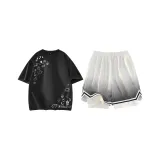 Чёрный топ + штаны с чёрным градиентом