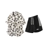 Абрикосовая рубашка + черные шорты