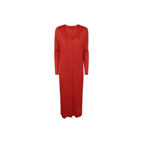 ISSEY MIYAKE Длинное платье с длинными рукавами женское красное