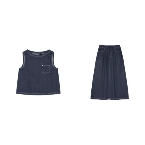 LUYOUYE Винтажный деним синий Женские комплекты с юбкой