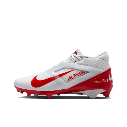 Nike Alpha Menace 4 Pro Slip-Resistant Abrasion-Resistant Football Cleats Unisex White Red Найк Альфа Менейс 4 Про Противоскользящие Устойчивые к Износу Футбольные Бутсы Унисекс Белый Красный