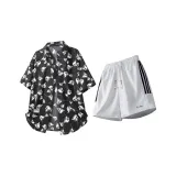 Чёрная рубашка + серые шорты