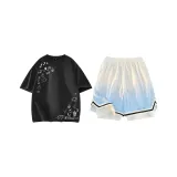 Чёрный топ + градиентные синие штаны