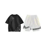 Чёрный топ + белые штаны