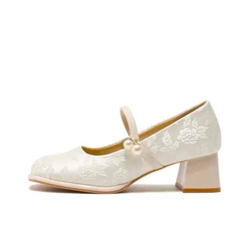 Be Good Грубый каблук Туфли Мэри Джейн 5 см Женские Бежевые