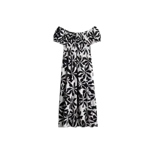 H&M Белый/Черный Женские Платья с Короткими Рукавами