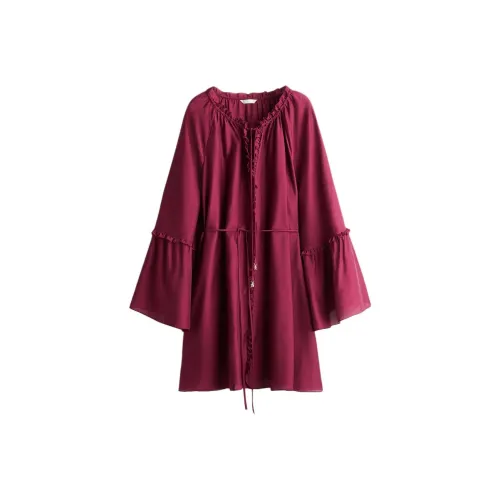 H&M Бургундский Женские Длинные Платья с Рукавами