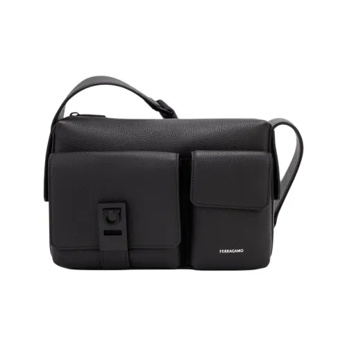 Ferragamo Hammered Текстура Телячья кожа Сумка через плечо Мужская Черная